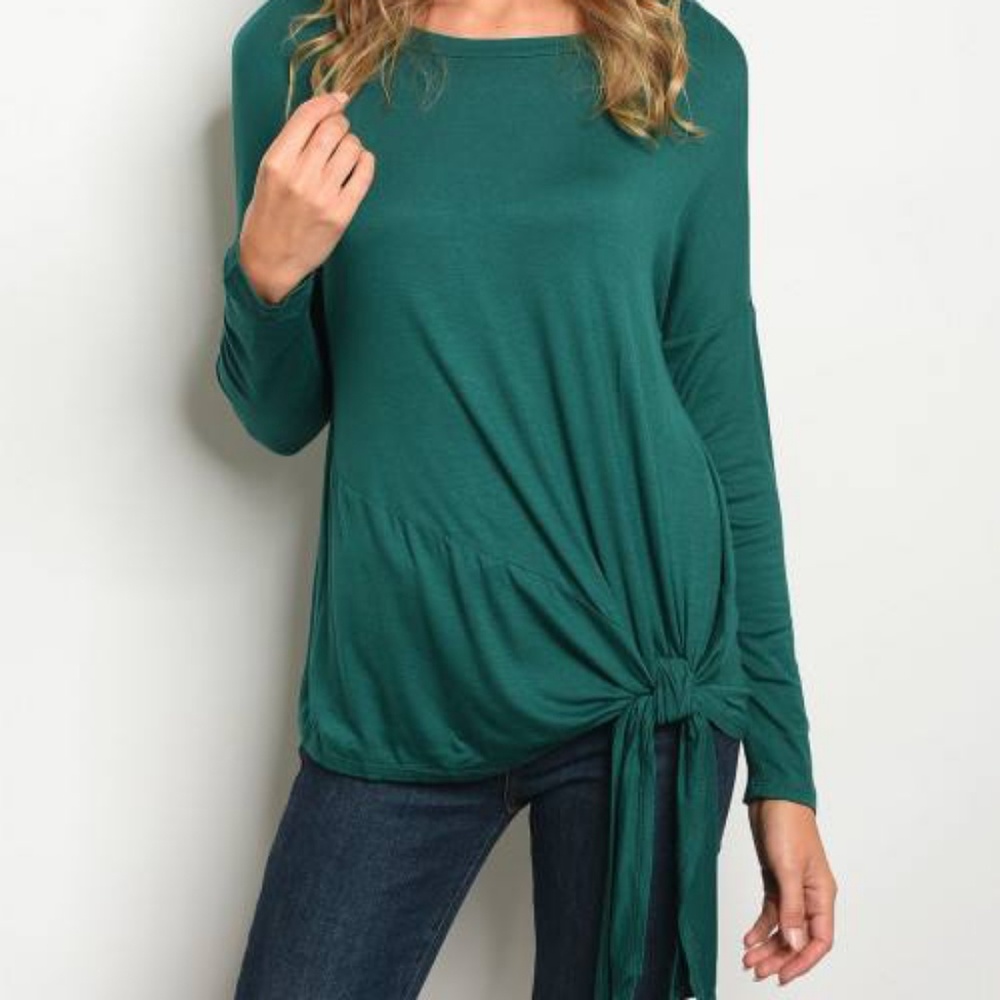 Super Soft Front Tie Tunic Top (Emerald Green) - Picture 9 of 11